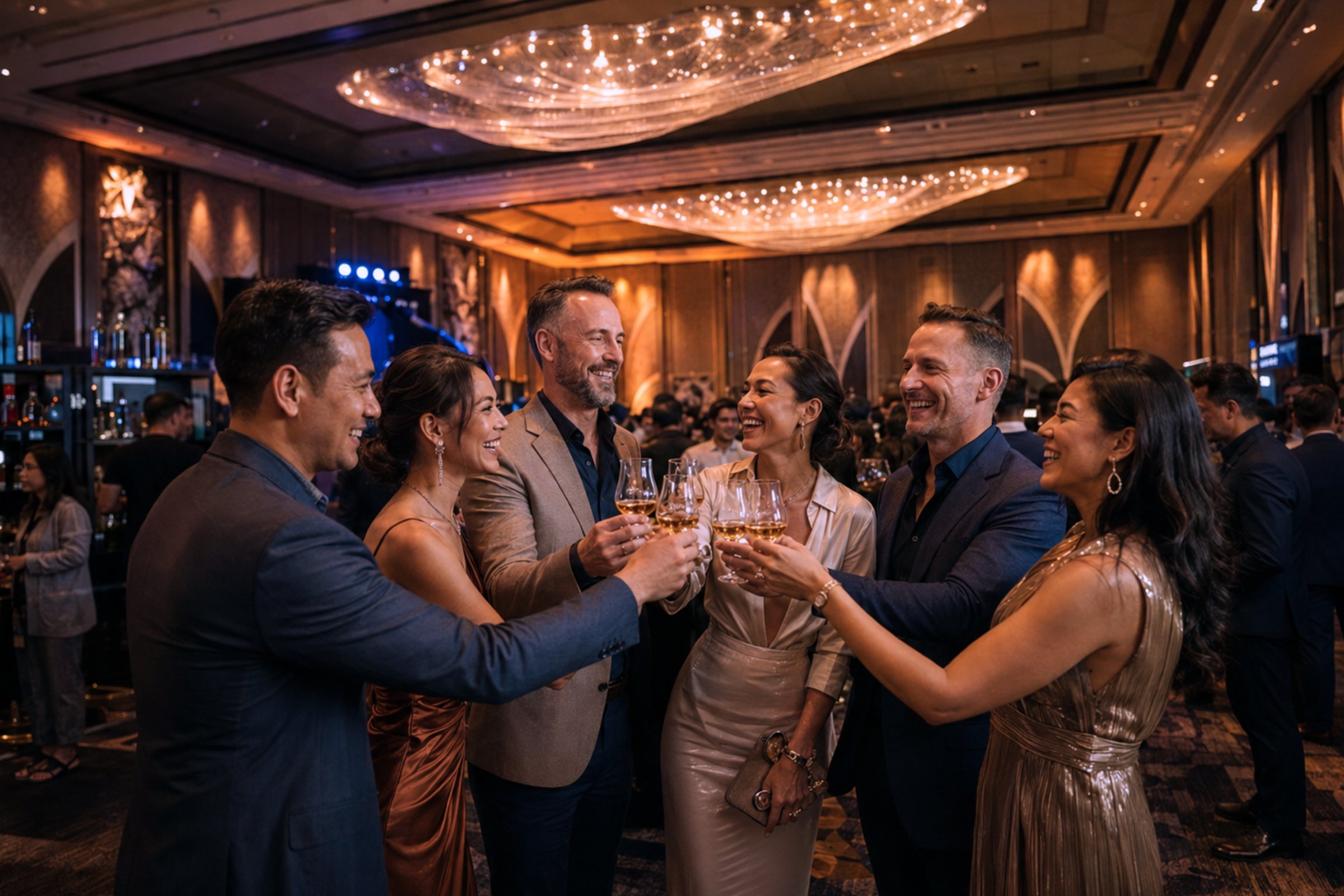 Guests raising a toast with whisky at Whisky Live Manila & Bar Show